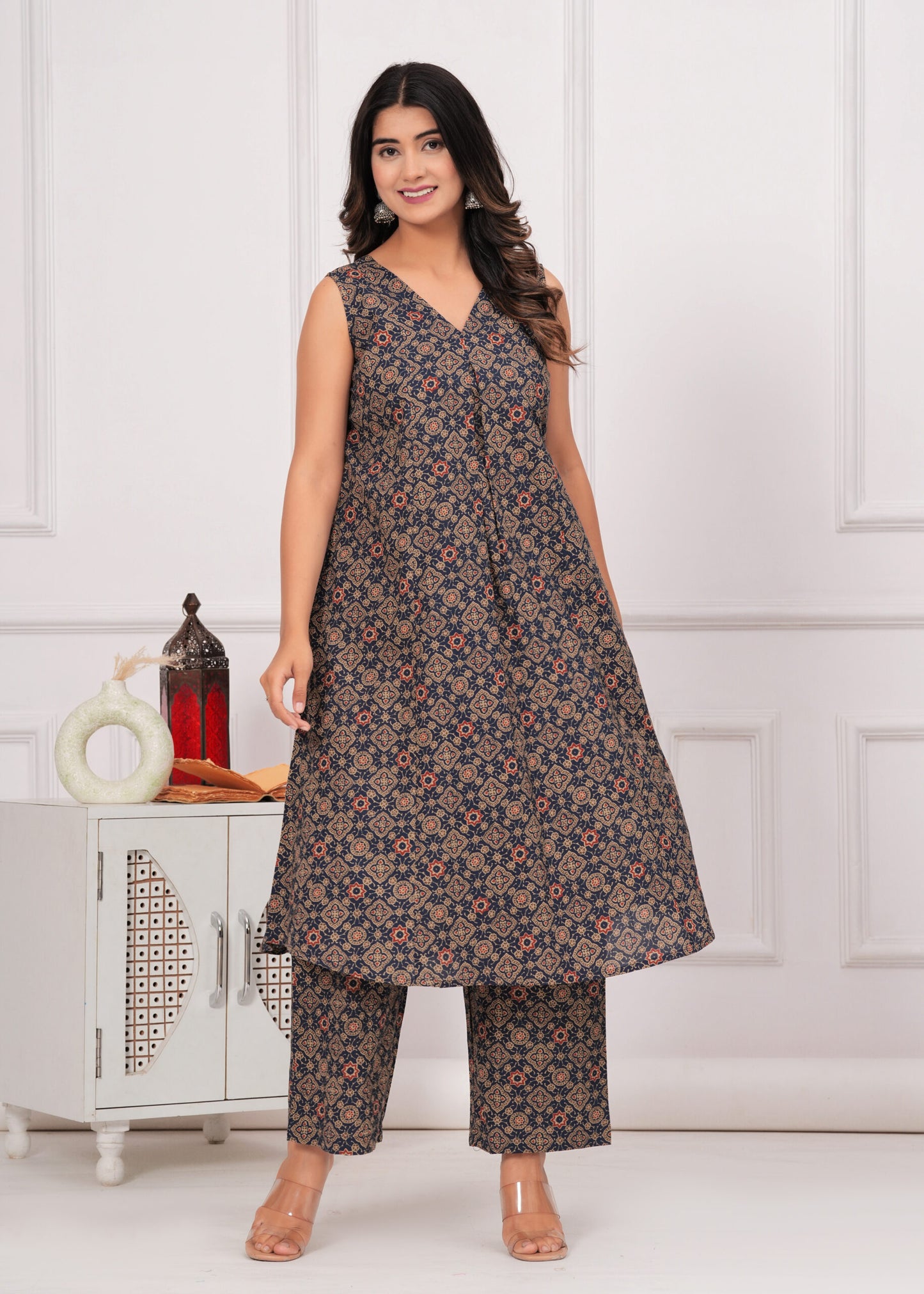 Navy blue Ajrakh Printed Cotton Co-ord Set