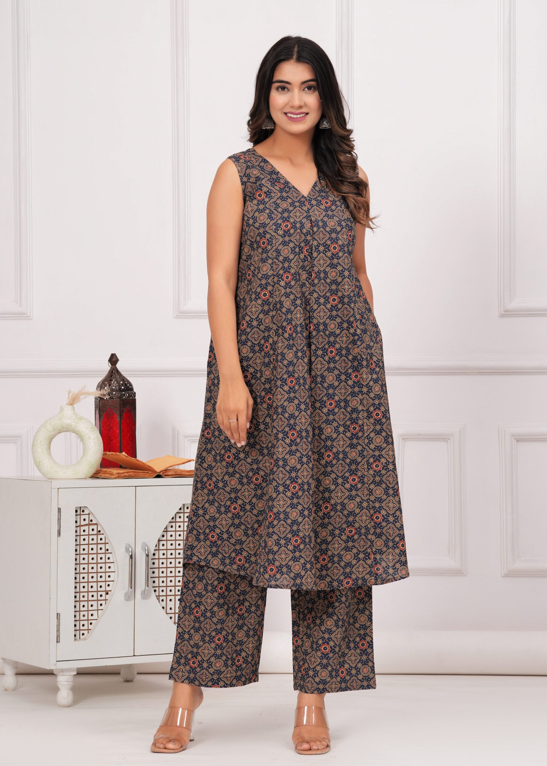 Navy blue Ajrakh Printed Cotton Co-ord Set