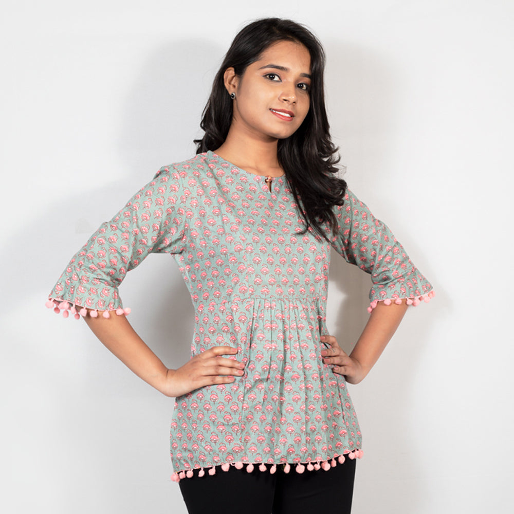 Grey Motif Print Top