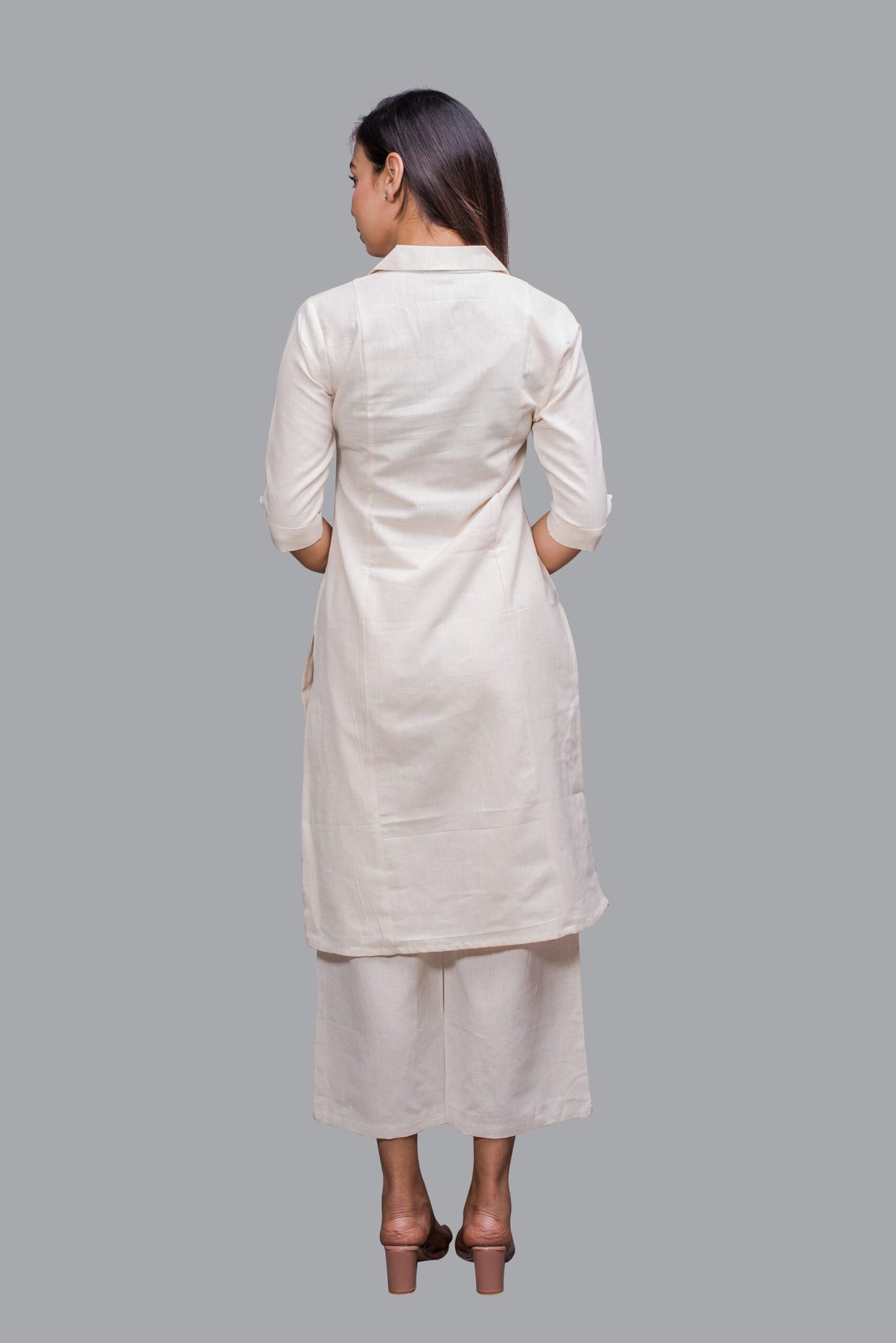 Collared Cream Kurti with pockets