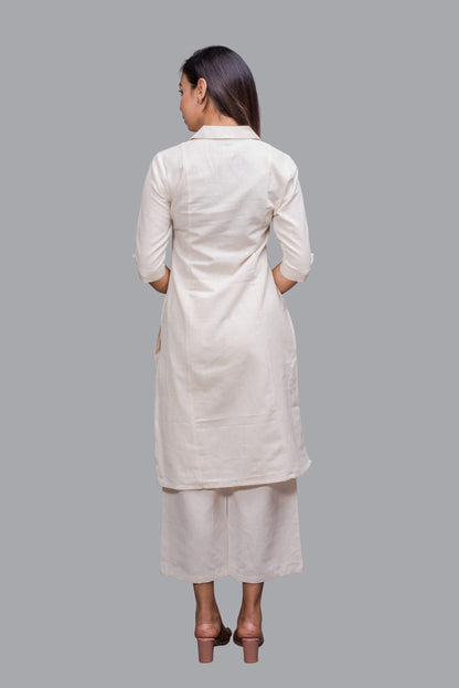 Collared Cream Kurti with pockets