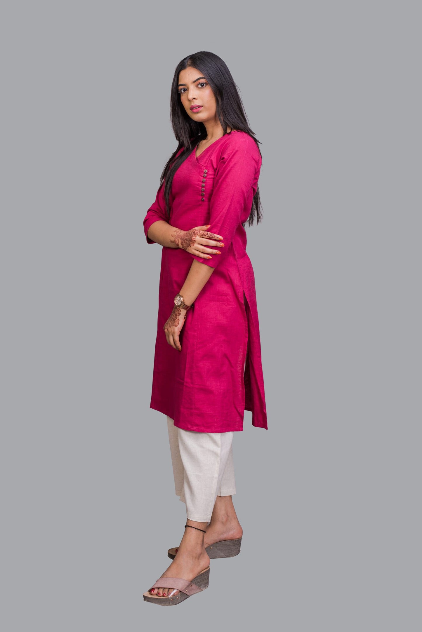 Overlap Magenta Kurti with pocket