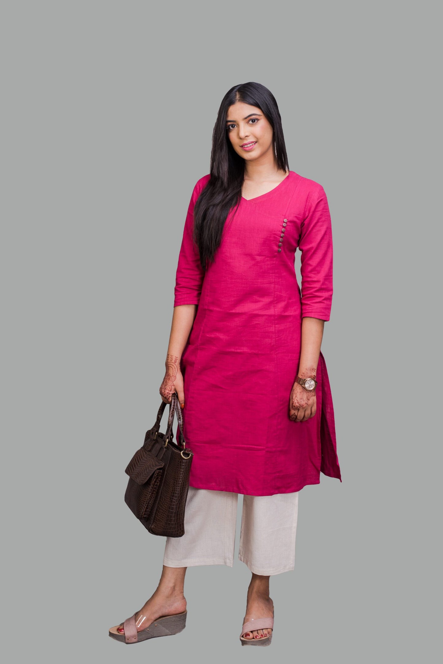 Overlap Magenta Kurti with pocket