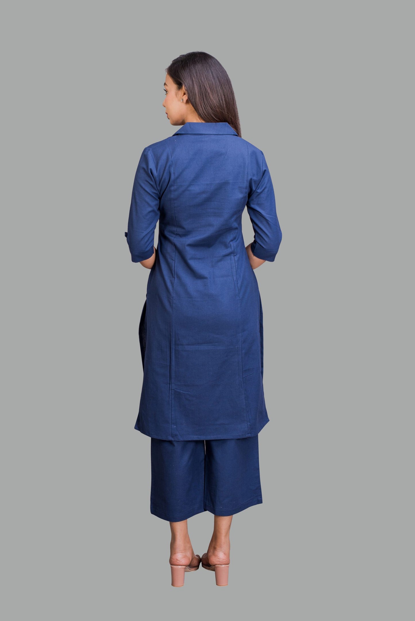 Collared Navy Blue Kurti with Pockets