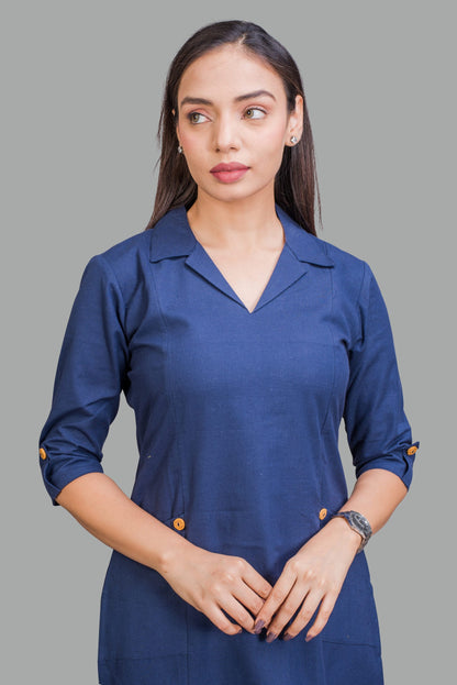 Collared Navy Blue Kurti with Pockets