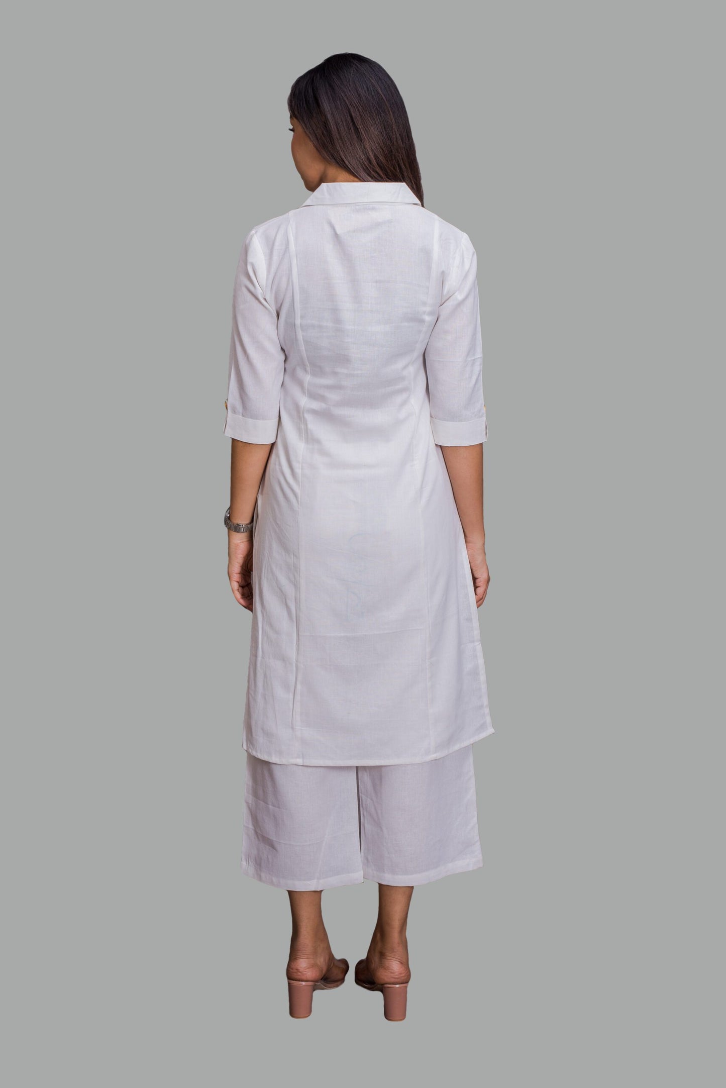 Collared Off-White Kurti with pockets