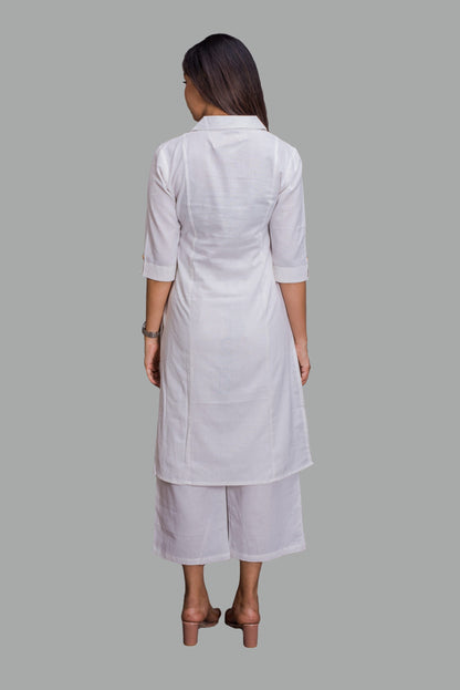 Collared Off-White Kurti with pockets