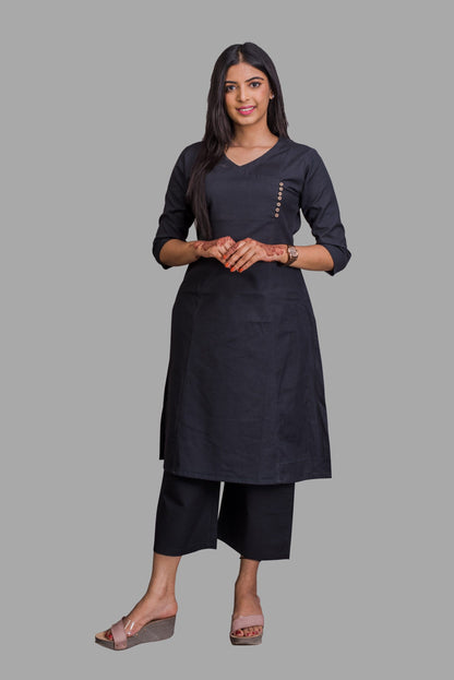 Overlap Black Kurti with Pocket