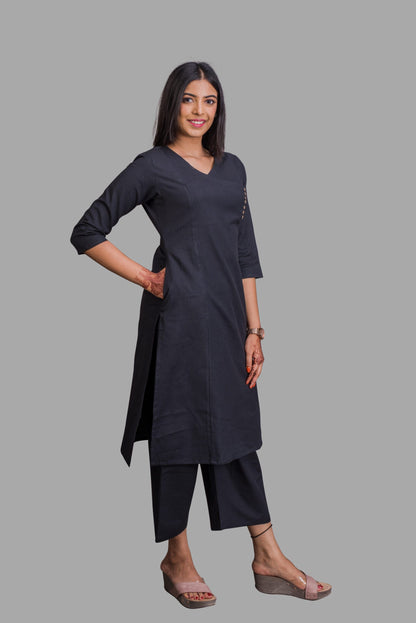 Overlap Black Kurti with Pocket