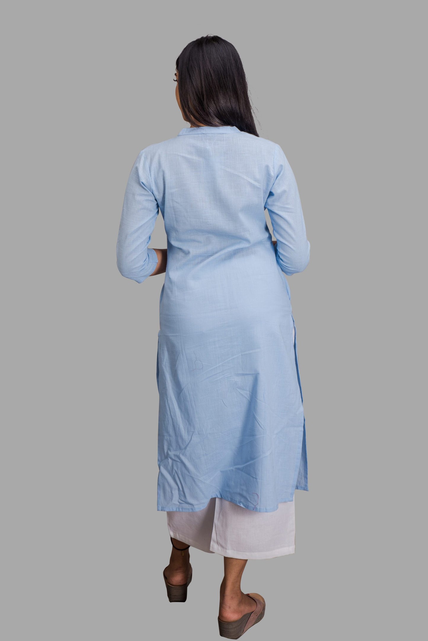 Mandarin Collar Sky Blue Kurti with pocket