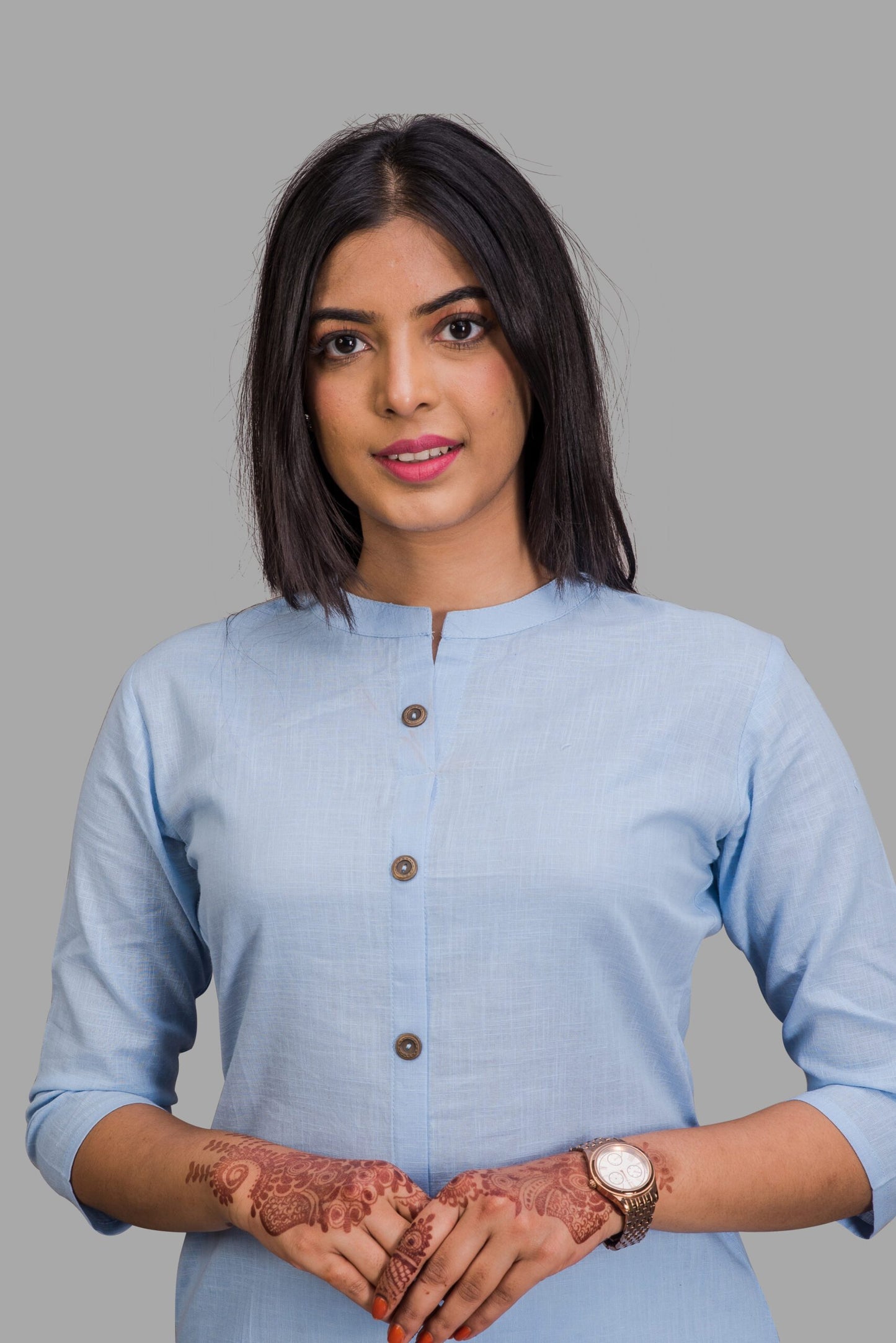 Mandarin Collar Sky Blue Kurti with pocket