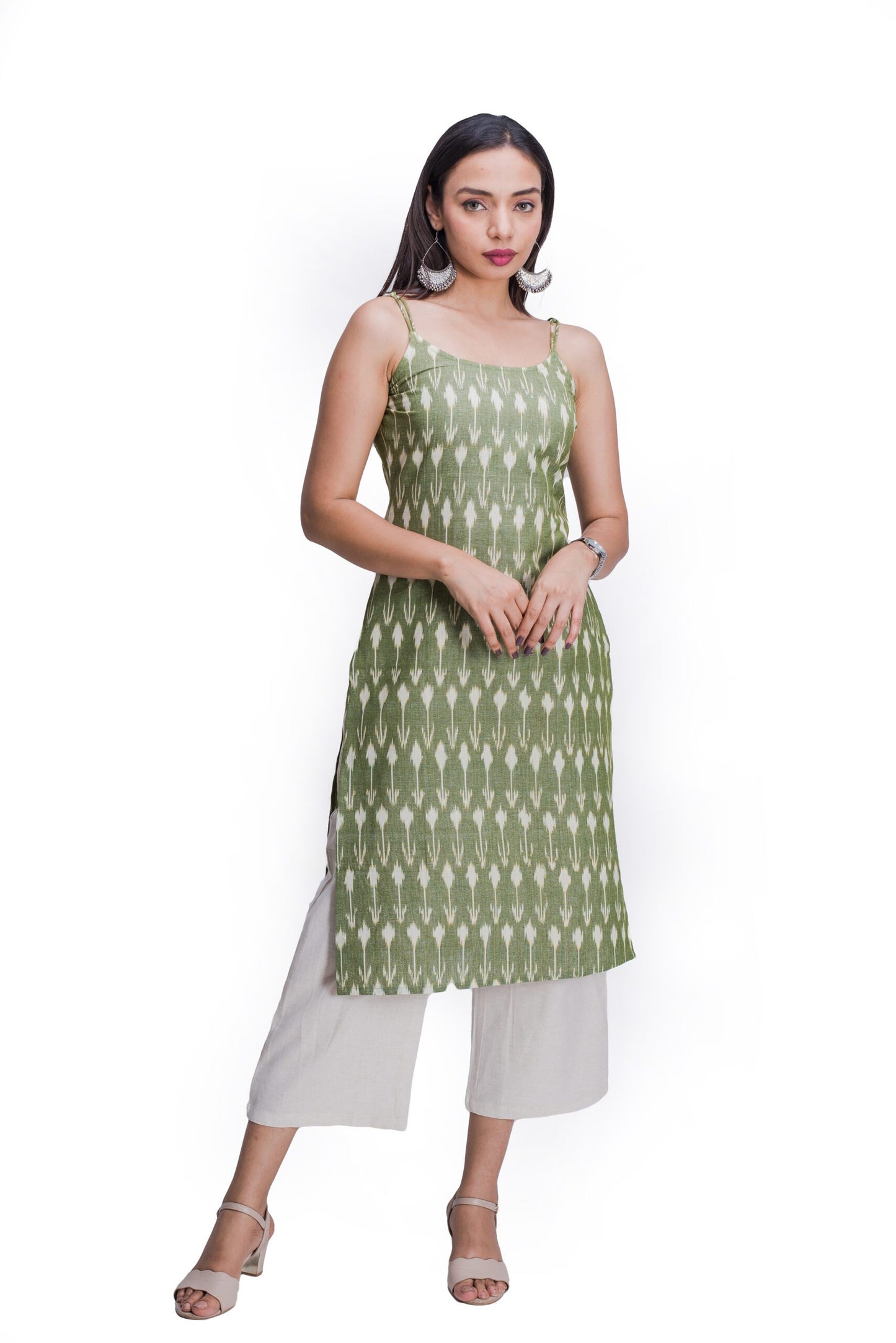 Pastel Green Ikat Noodle Strap Kurti