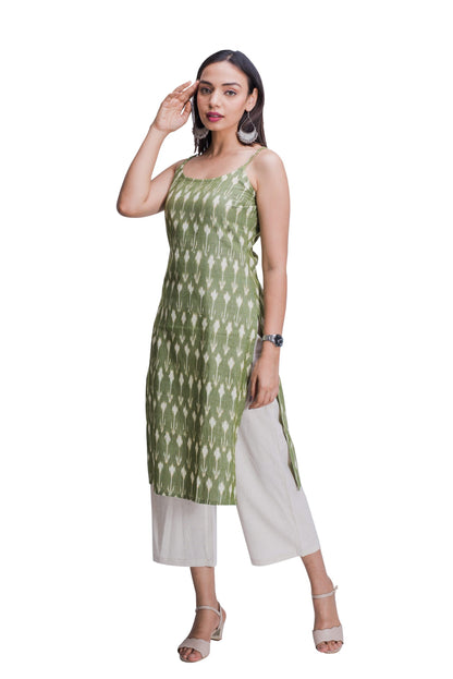 Pastel Green Ikat Noodle Strap Kurti