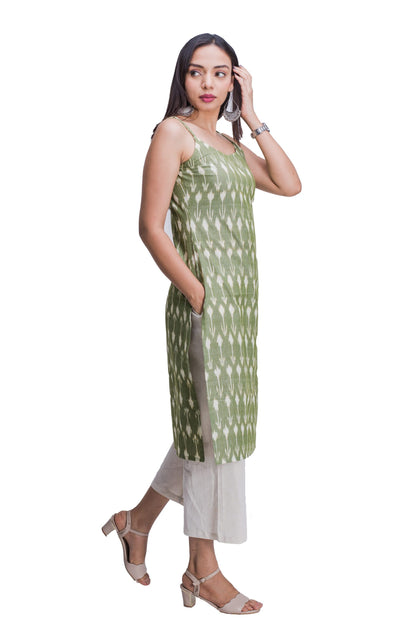 Pastel Green Ikat Noodle Strap Kurti