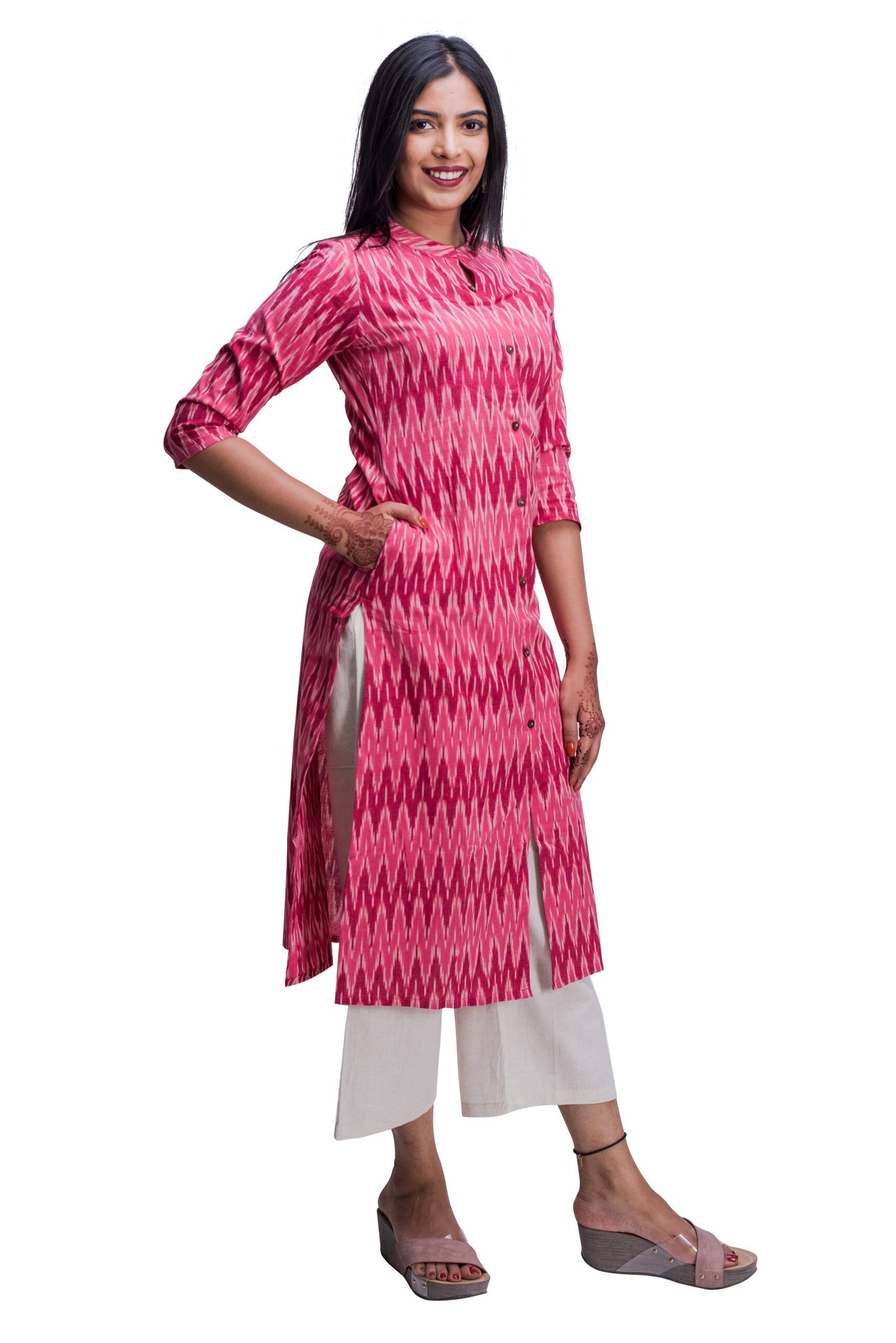 Pink Ikat Kurti with Pocket