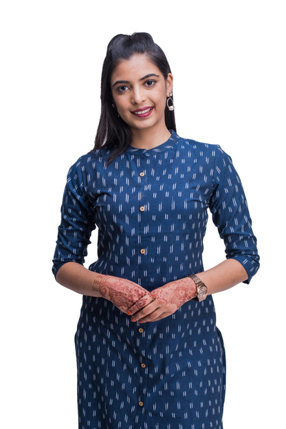 Navy Blue Ikat Kurti with Pocket