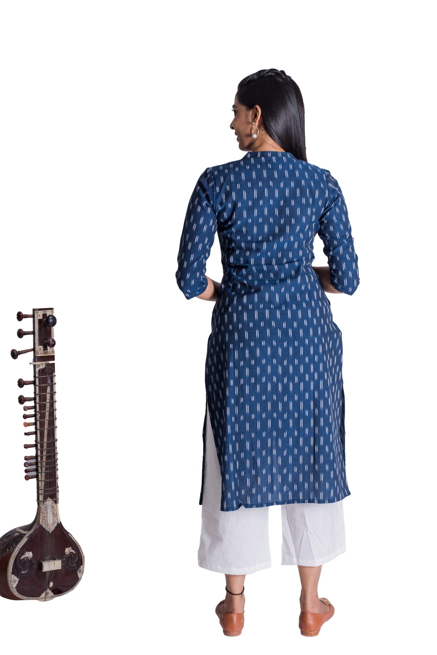 Navy Blue Ikat Kurti with Pocket