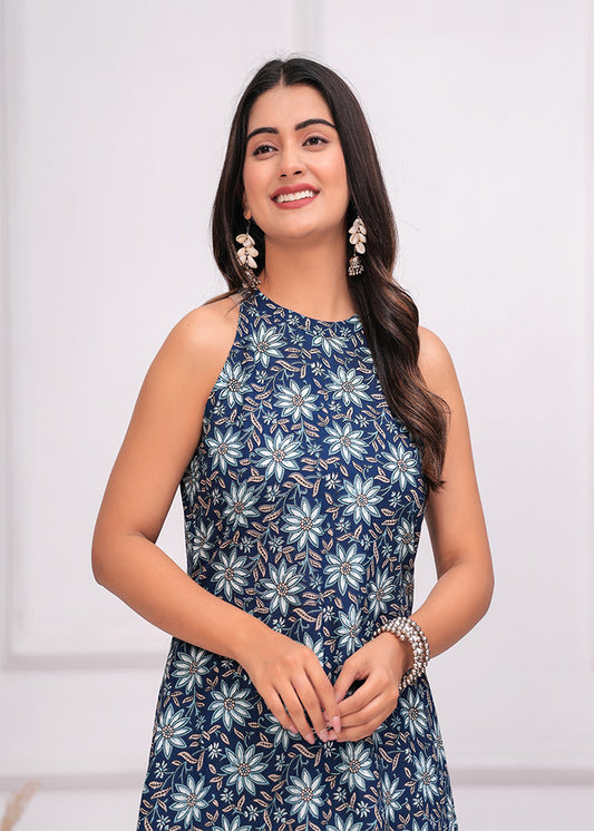 Blue floral printed Cotton Co-ord set