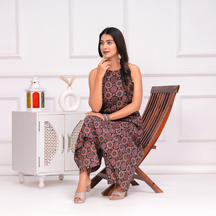 Black Ajrakh Printed cotton coord set