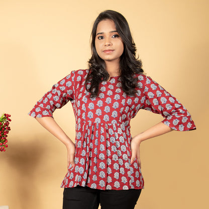 Maroon Buta Print Top