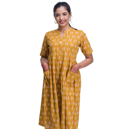 Mustard Ikat Print Kurti with Pocket