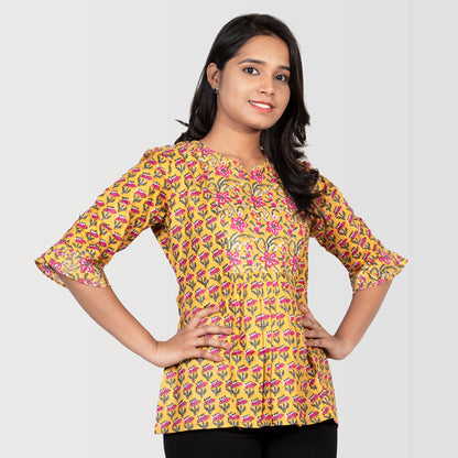 Mustard Yellow Bagru Print Top