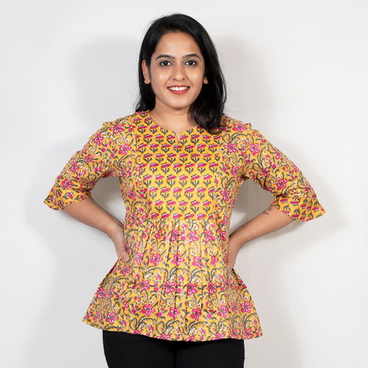 Mustard Yellow Bagru Print Top