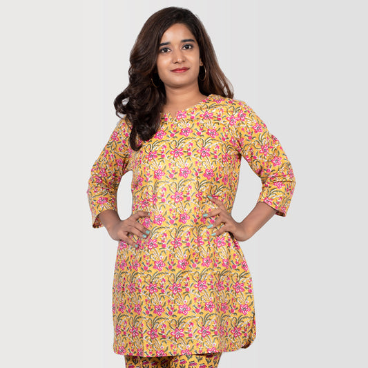 Mustard Yellow Print Bagru Print Top Set