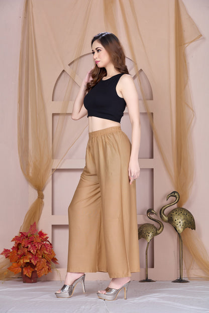 Flared Gold Palazzo Pants With Pocket