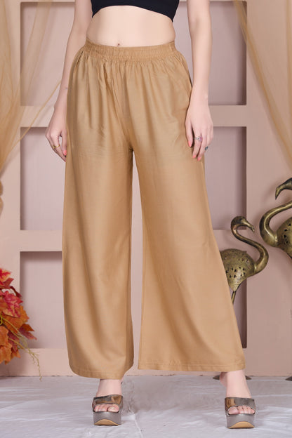 Flared Gold Palazzo Pants With Pocket