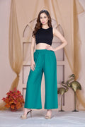 Flared Rama Green Palazzo Pants With Pocket