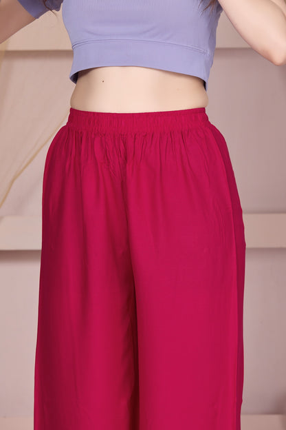 Flared Barbie Pink Palazzo Pants With Pocket