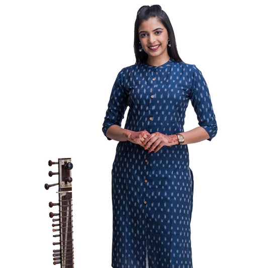 Navy Blue Ikat Kurti with Pocket