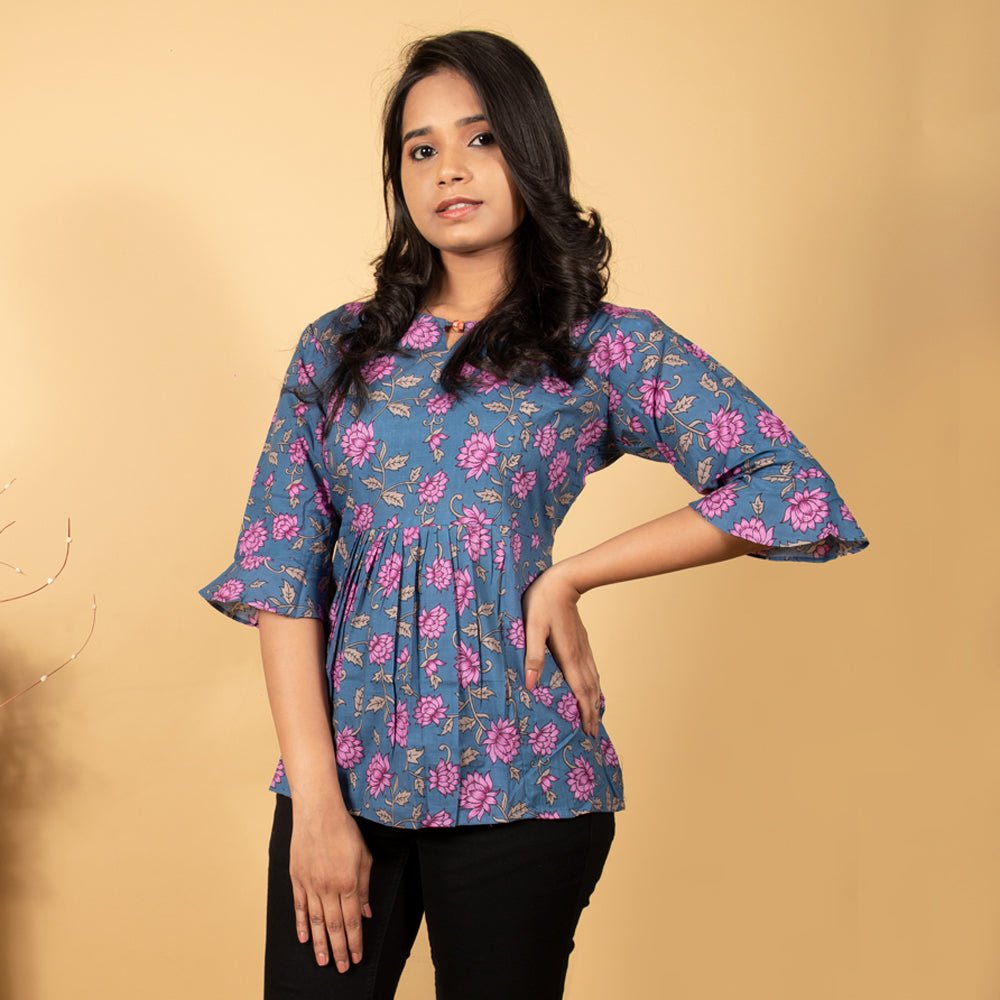 Navy Blue Vine Print Top