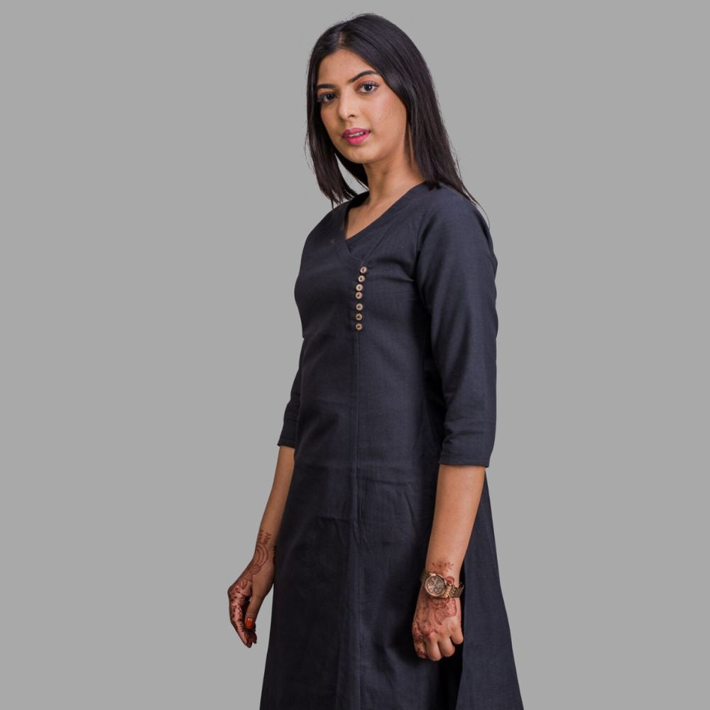 Overlap Black Kurti with Pocket