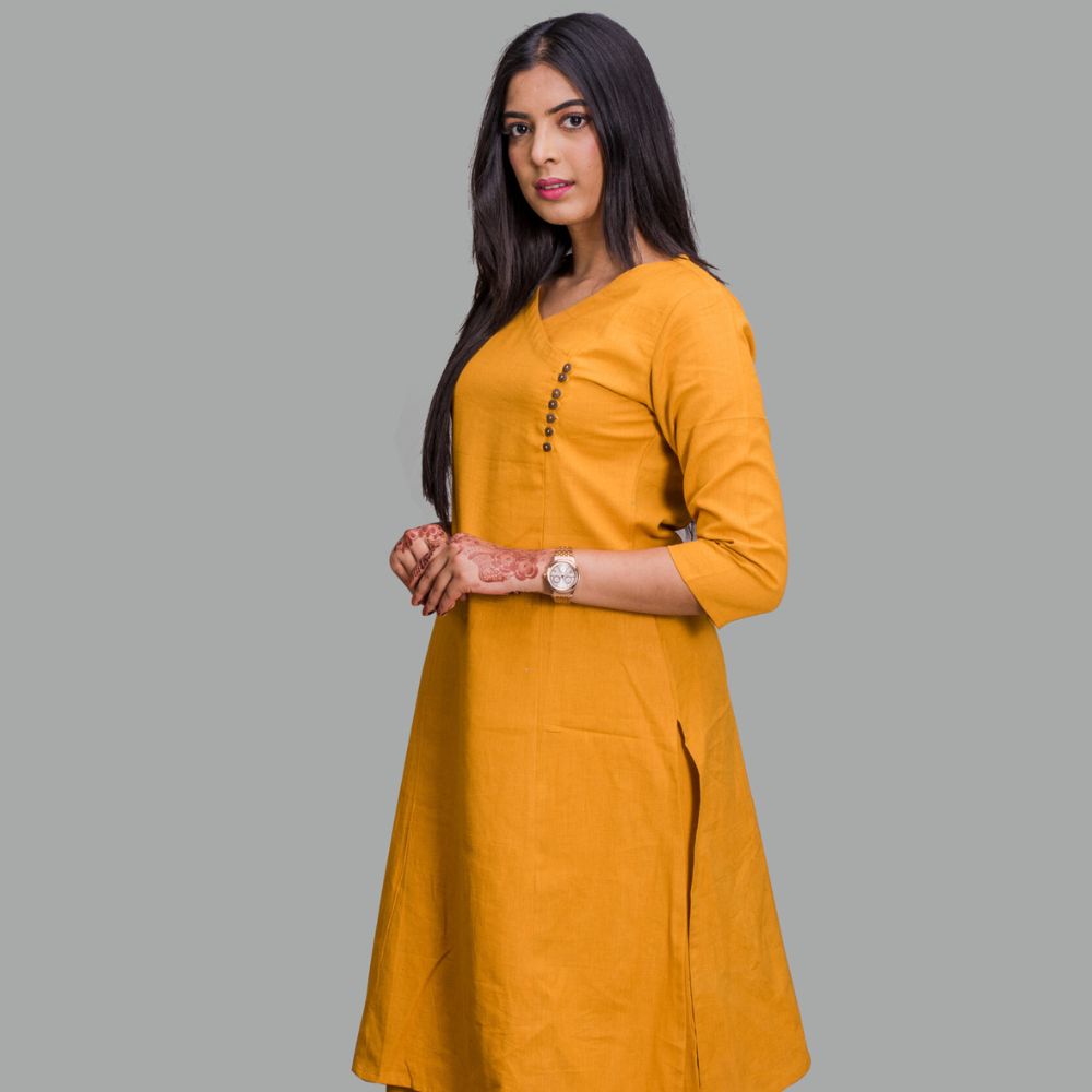 Overlap Mustard Yellow Kurti with Pocket