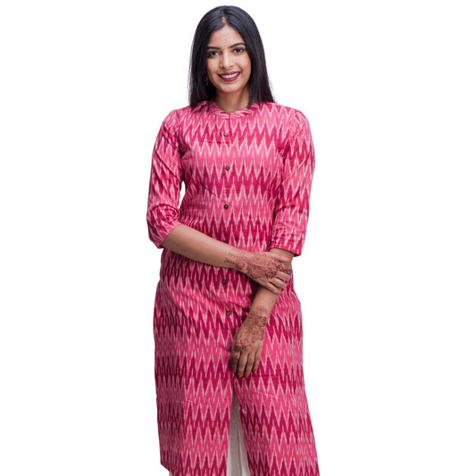 Pink Ikat Kurti with Pocket