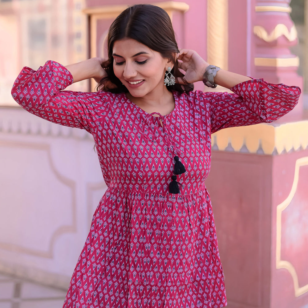 Pink and Black Motif print Tunic