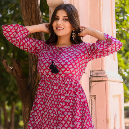 Pink and White Motif Print Tunic