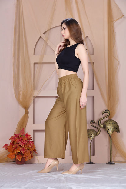 Flared Dark Beige Palazzo Pants With Pocket