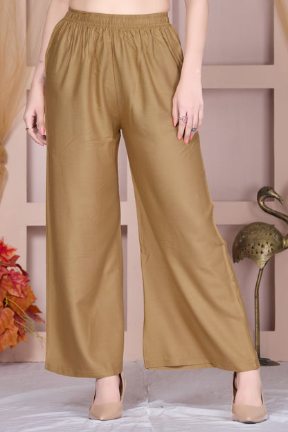 Flared Dark Beige Palazzo Pants With Pocket