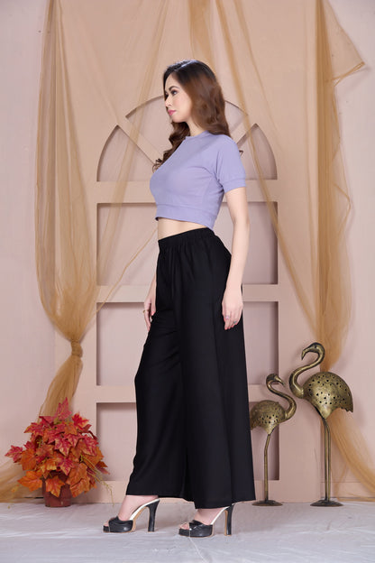 Flared Black Palazzo Pants With Pocket