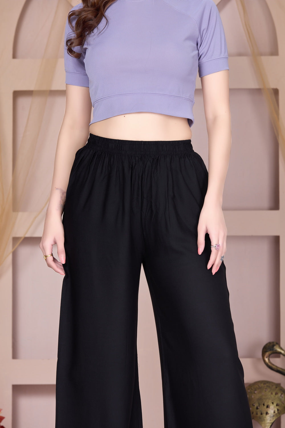 Flared Black Palazzo Pants With Pocket