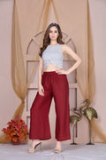 Flared Maroon Palazzo Pants With Pocket