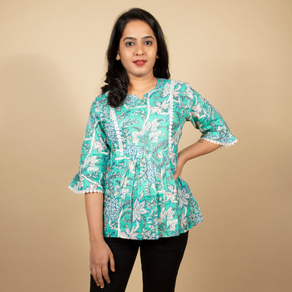 Sea Green Floral Print Top