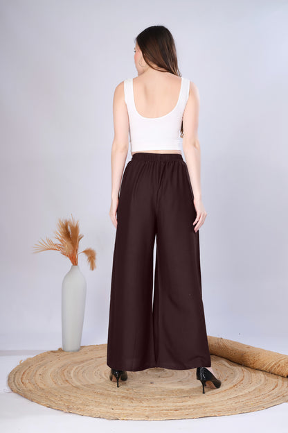 Flared Brown Palazzo Pants With Pocket