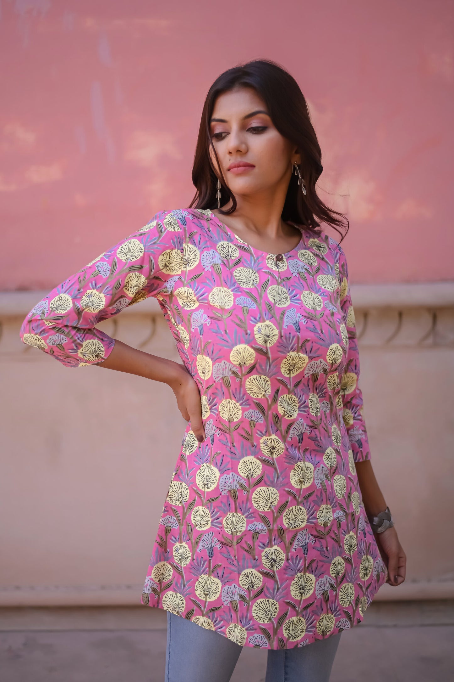 Baby Pink Floral Print Tunic