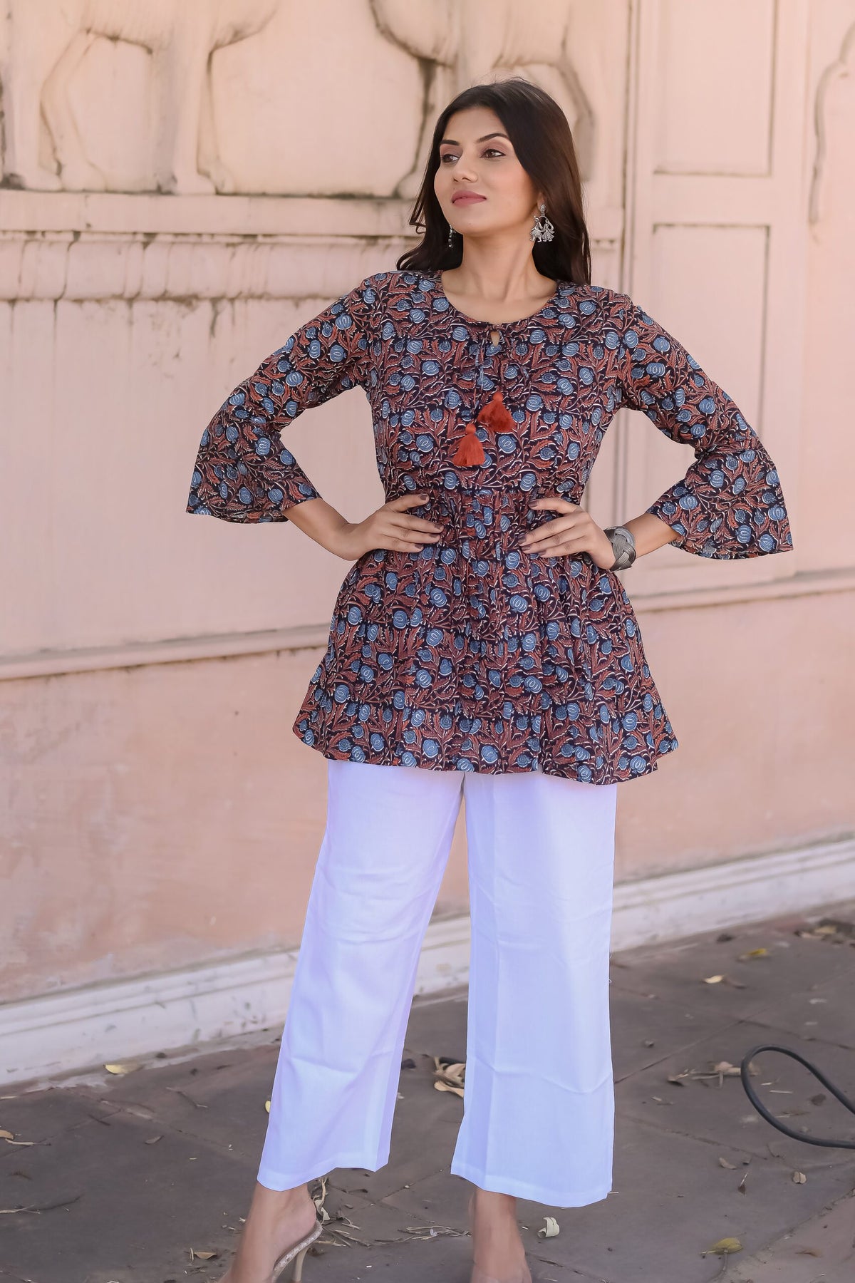 Black & Rust Floral Print Peplum Top