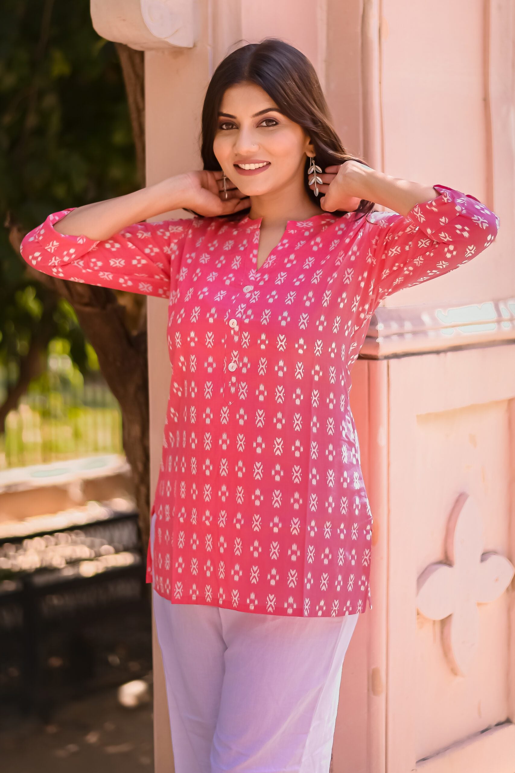 Pink Ikat Print Tunic