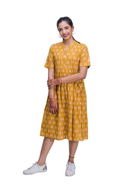 Mustard Ikat Print Kurti with Pocket